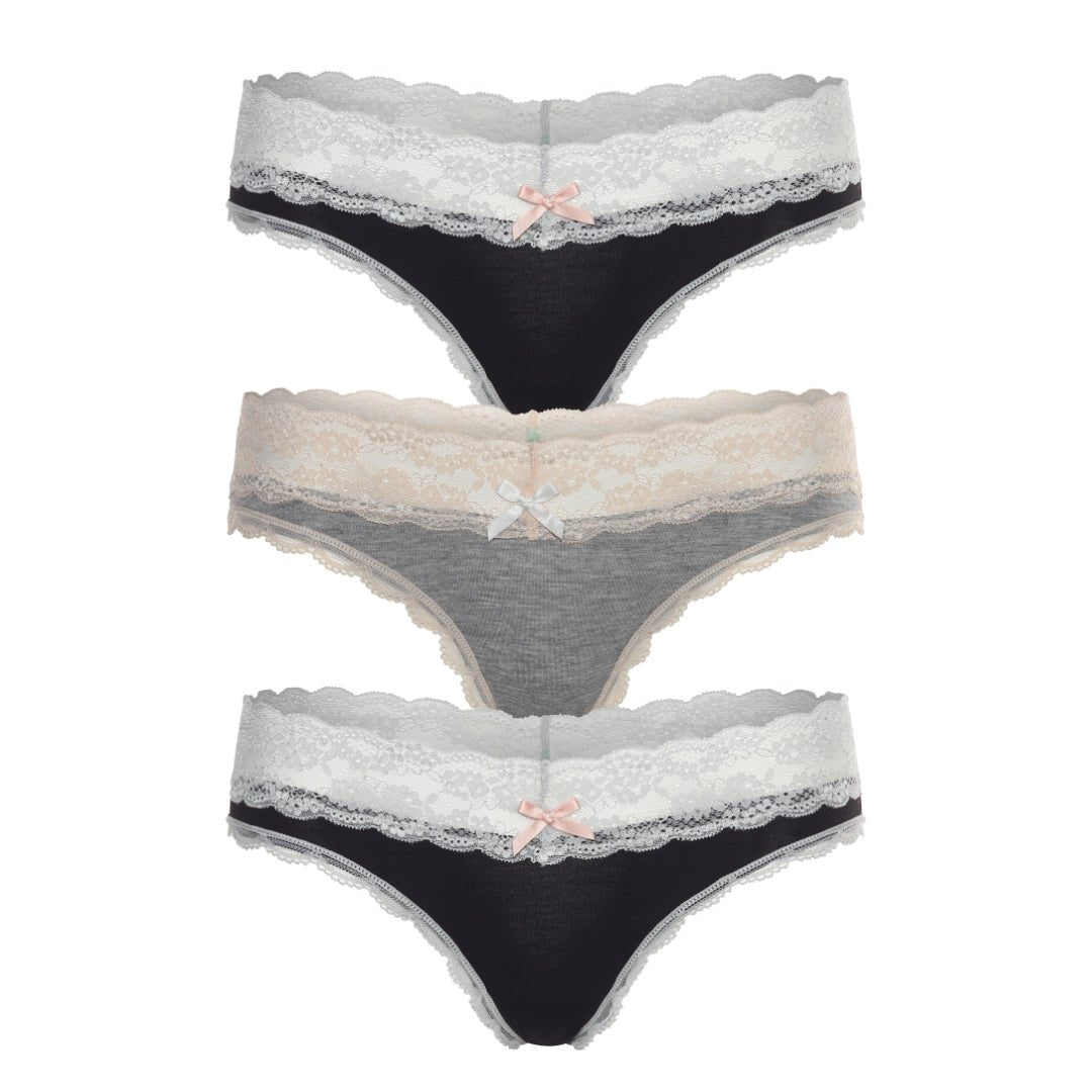 Ahna Thong 3-Pack in Black Silver/Heather Grey/Black Silver